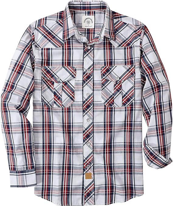 Pearl Snap Shirts for Men - Long Sleeve Western Vintage Plaid Shirts