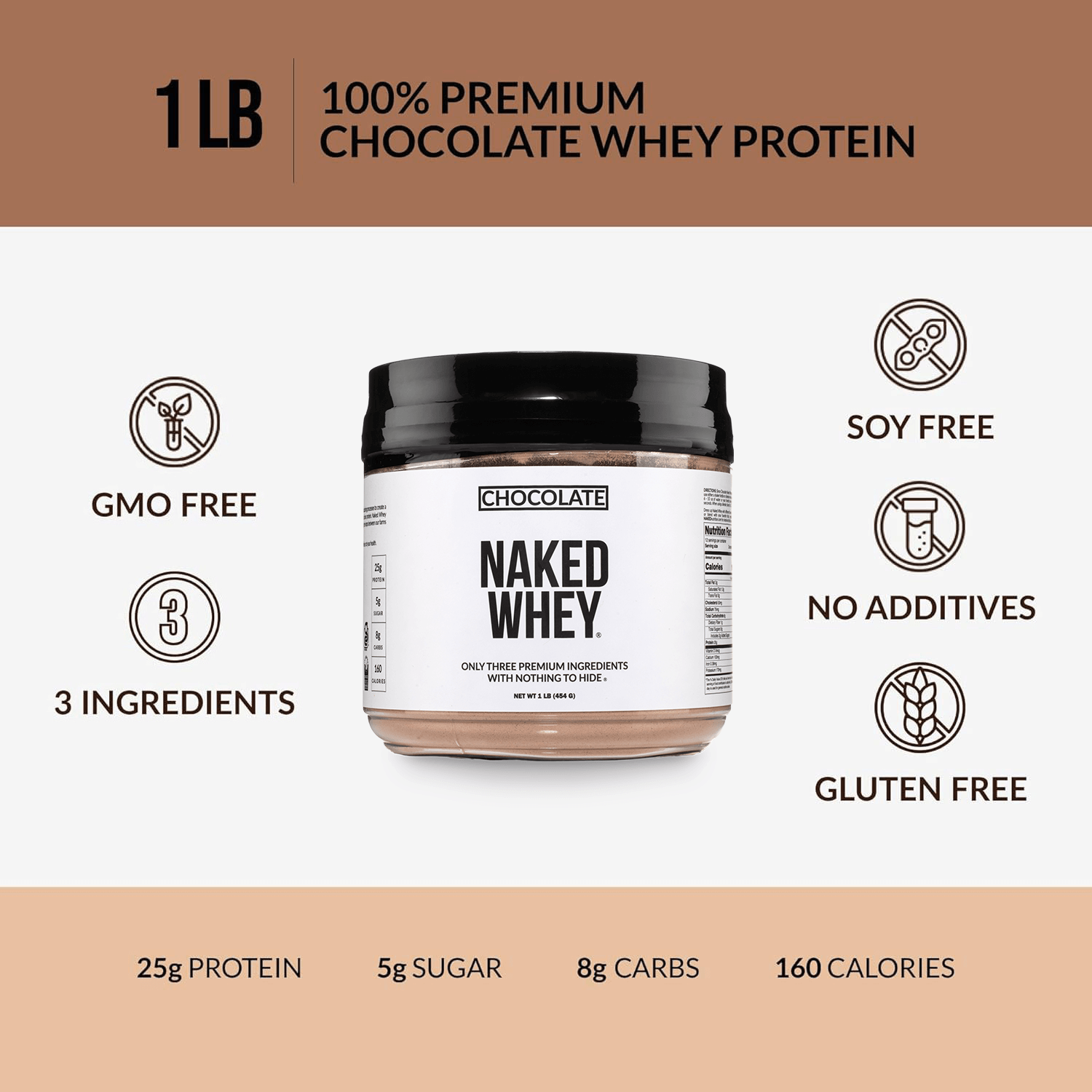 Chocolate Whey Protein Powder 1lb - Chocolate